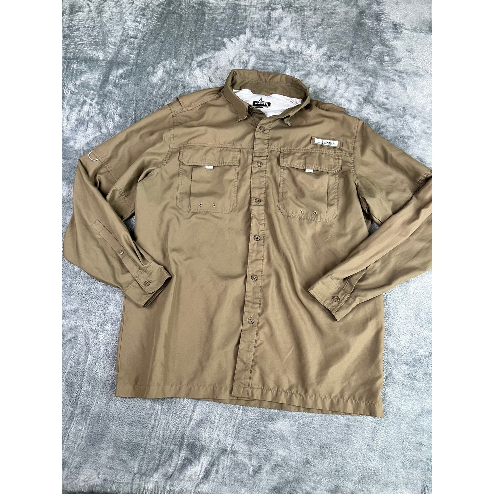 Habit Men’s L Performance Fishing Shirt Solar Factor Long Sleeve Tan Excellent gallery