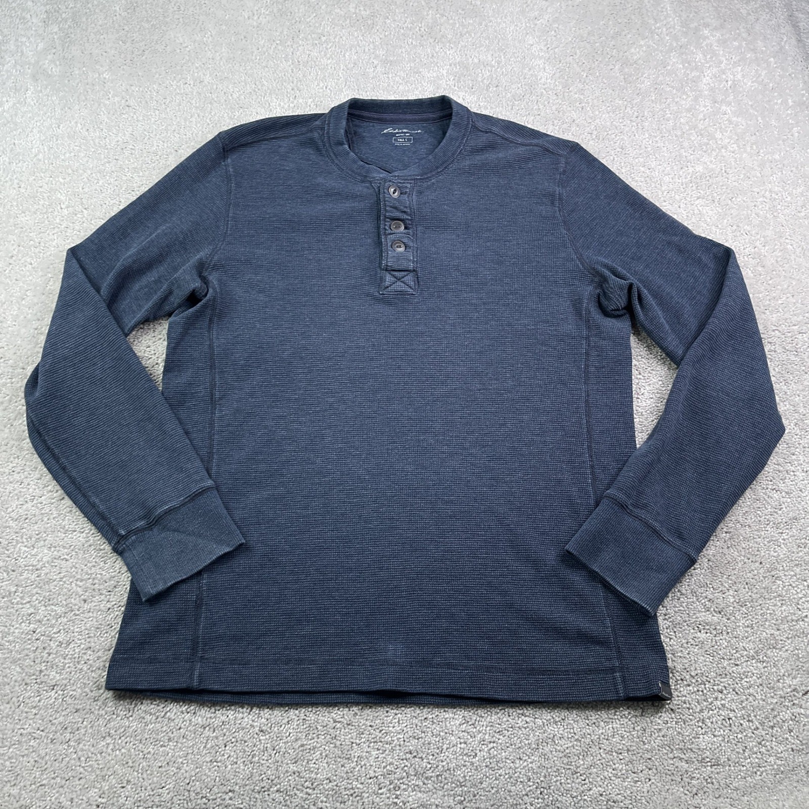 Eddie Bauer Shirt Mens Large Tall Blue Henley Waffle Knit Long Sleeve Thermal gallery