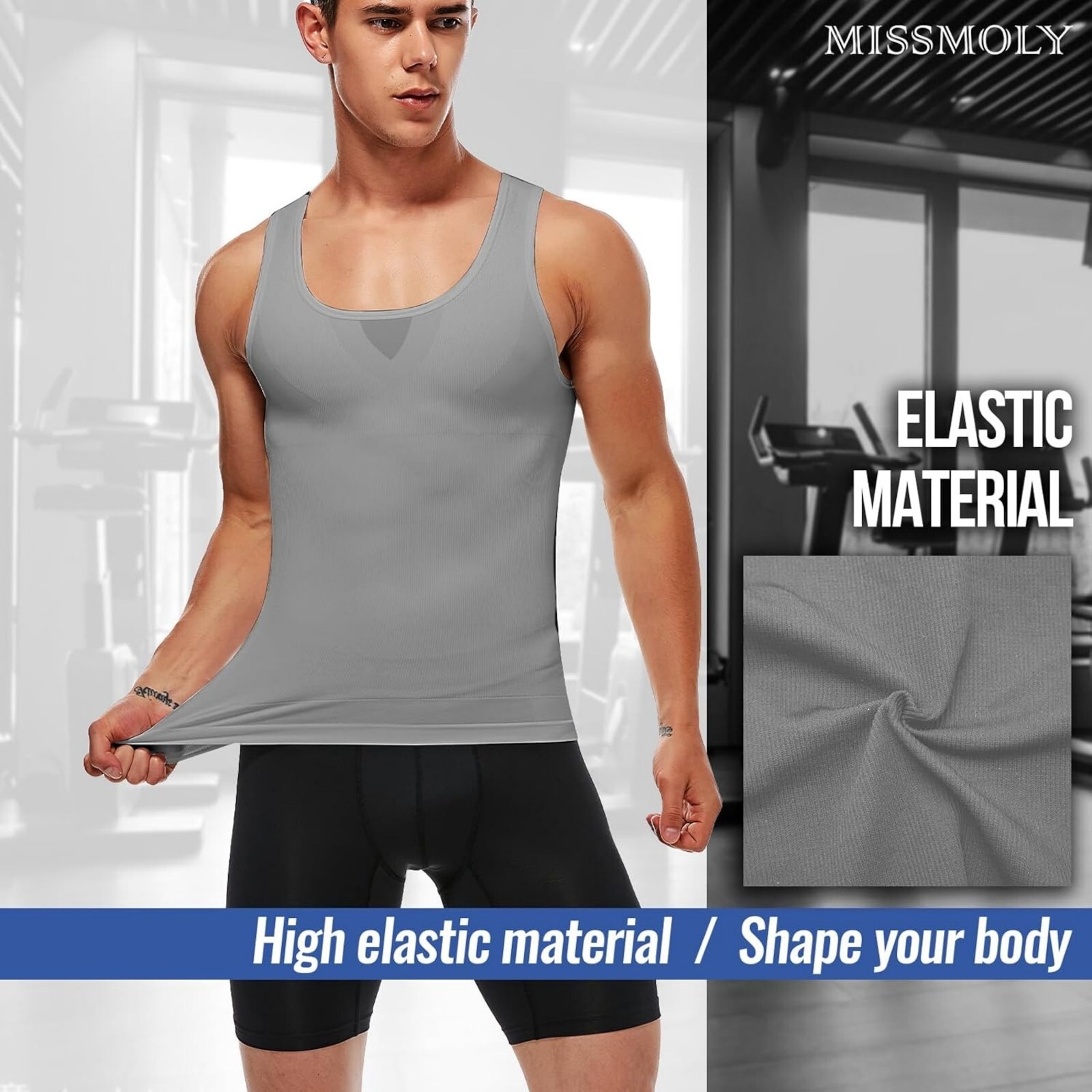 Male Gynecomastia Compress Tank Top Mens Slimming Body Shaper Vest Abs Shirt US gallery