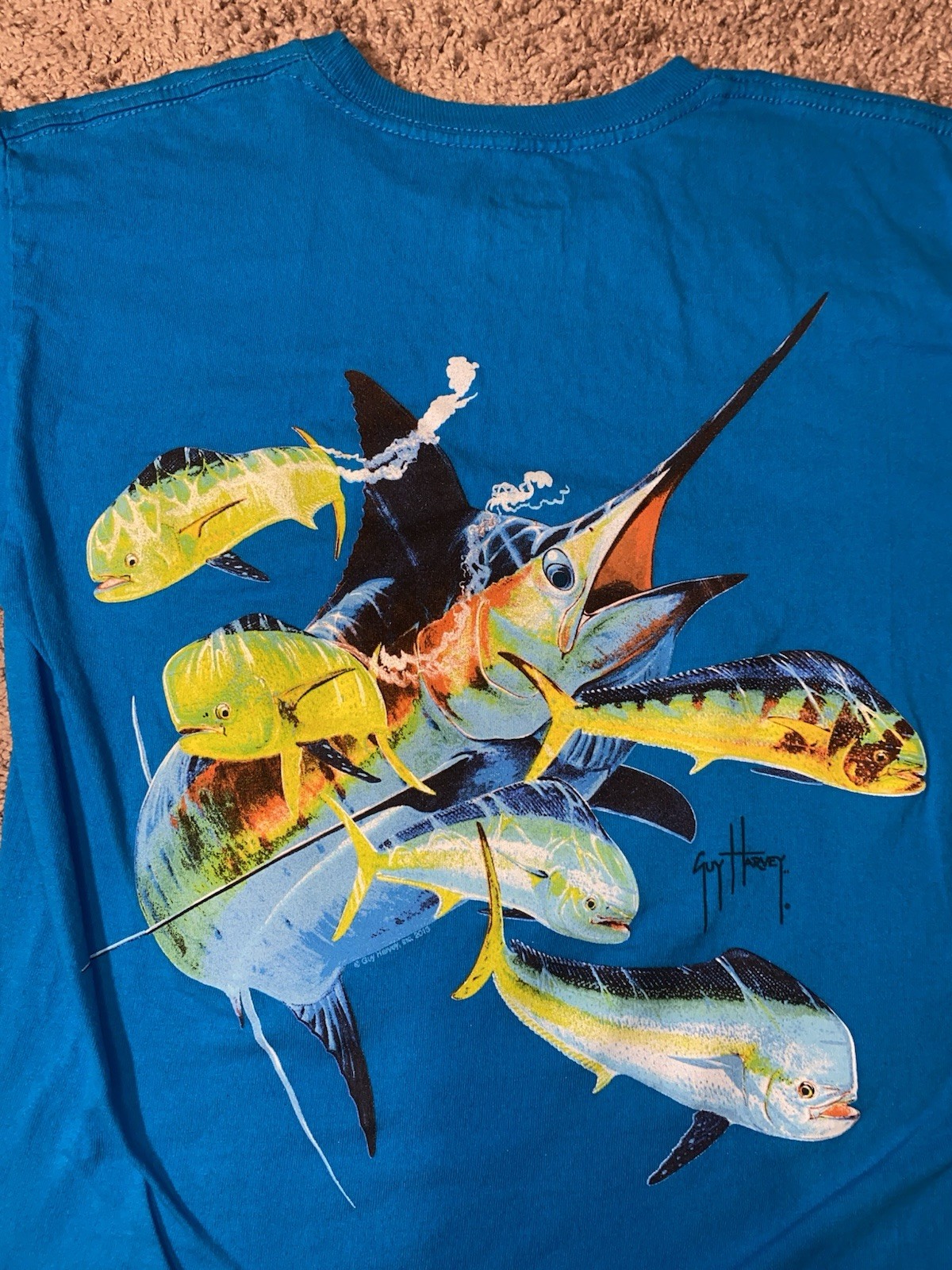 Guy Harvey Graphic Ocean Fish Tee Mens Size Medium Blue Beach Shirt