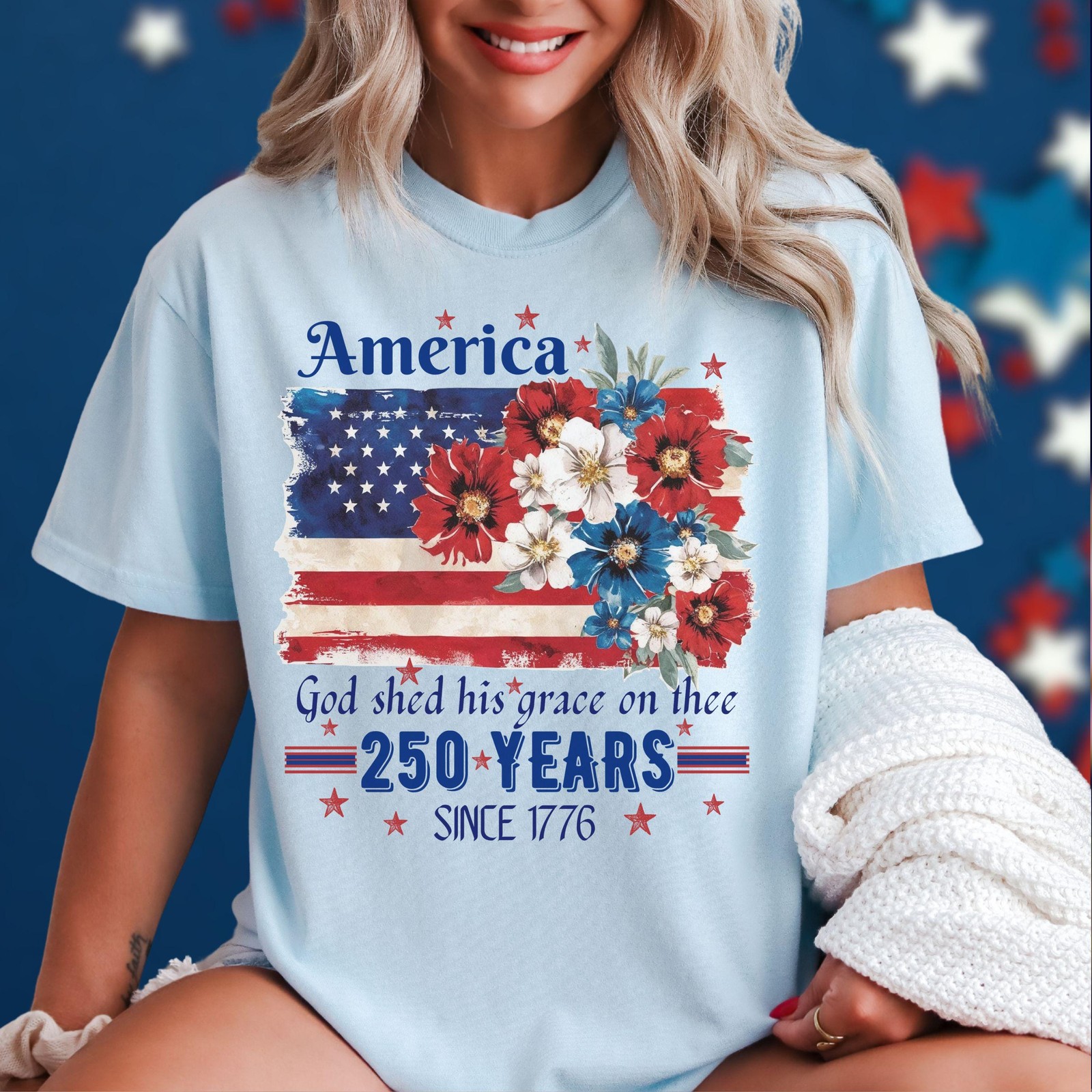 America 250 Years Flag Floral Graphic tshirt, Celebrate 250th Anniversary Patrio gallery