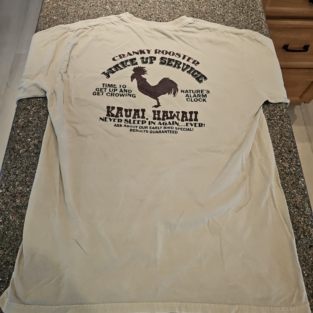 Crazy Shirts Kauai Hawaii Cranky Rooster T-shirt Tan Sz L 100% Combed Cotton EUC gallery