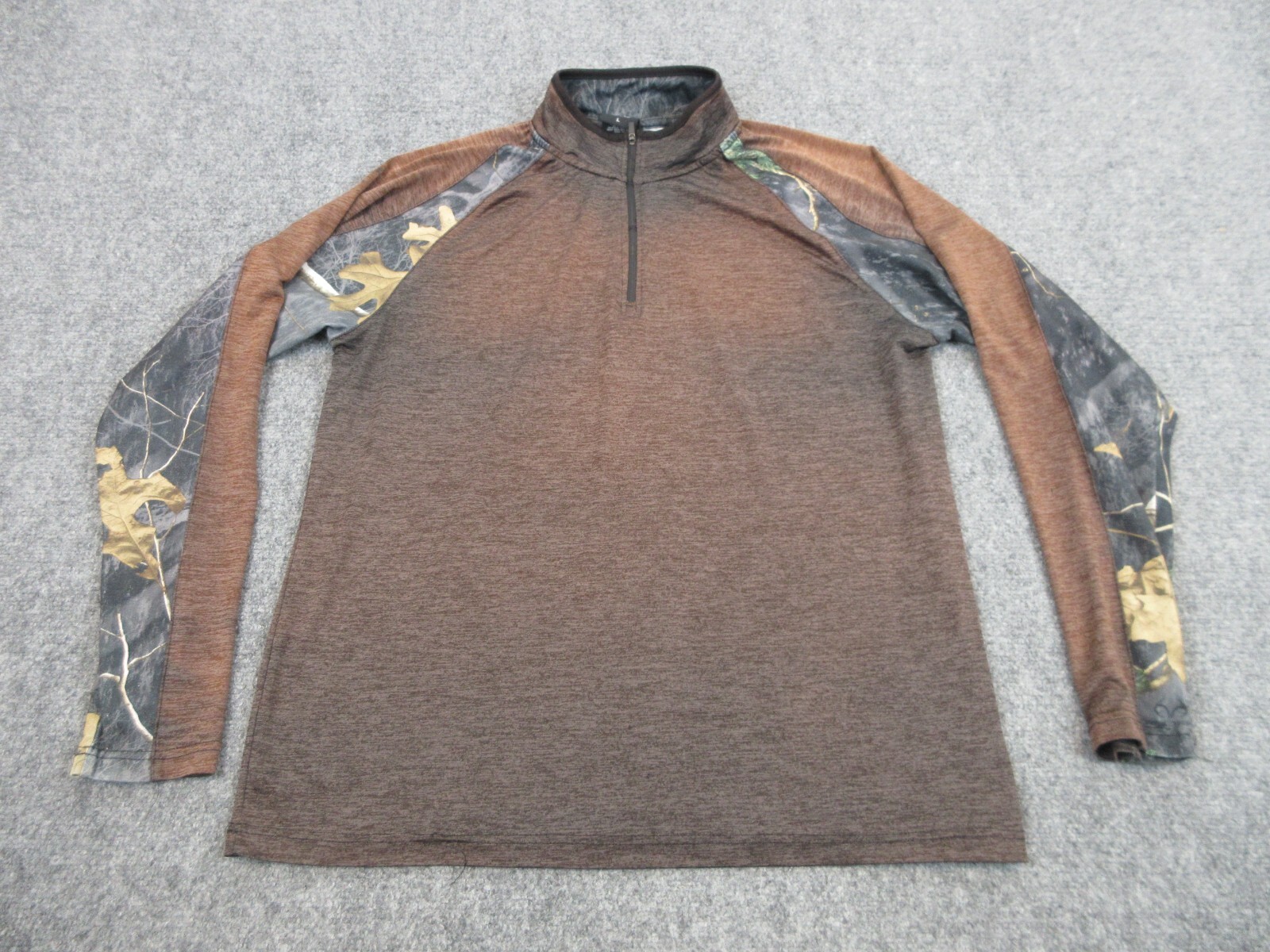 Realtree Shirt Mens Large Brown Mock Neck 1/4 Zip Pullover Camo Lightweight gallery