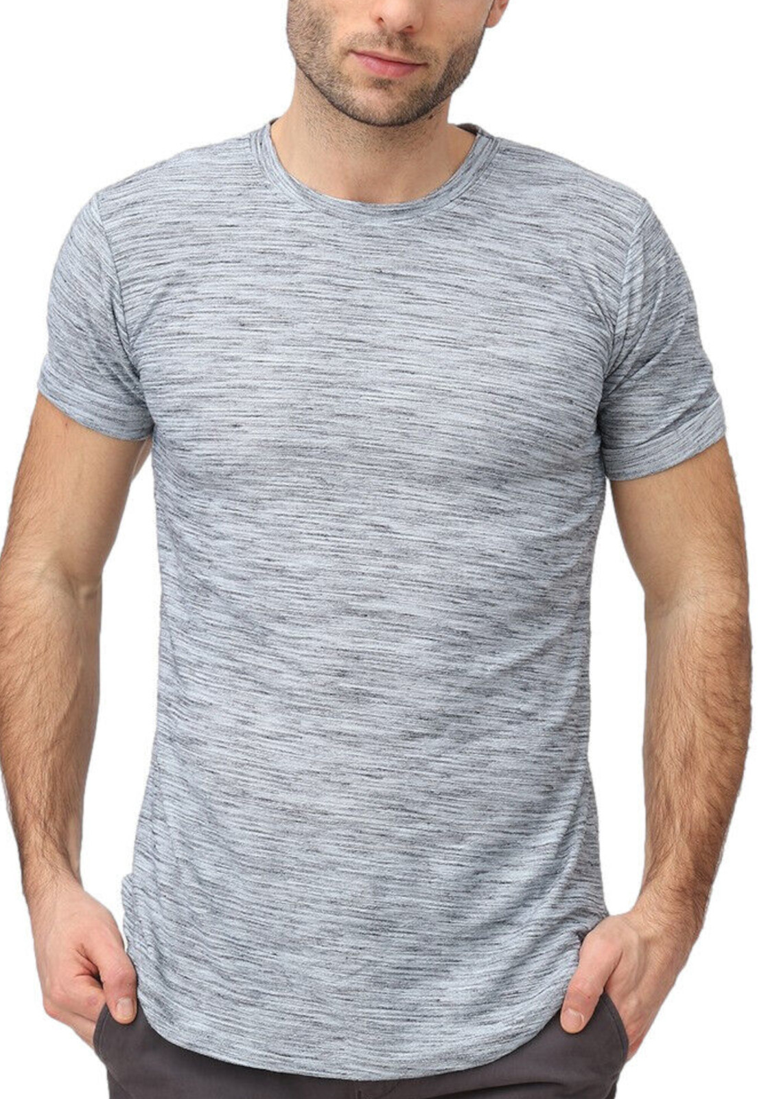 Mens Short Sleeve Crew Neck Round Hem Fitted T-Shirt 1748
