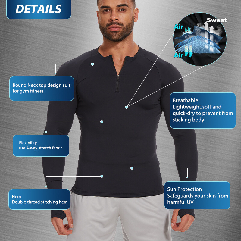 Men Compression Shirt Long Sleeve Athletic Fitness Quick-drying Breathable Tops gallery
