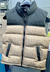 Coach Signature Down Vest Duck Down Khaki/Black Puffer Men’s Size L (CJL006622)
