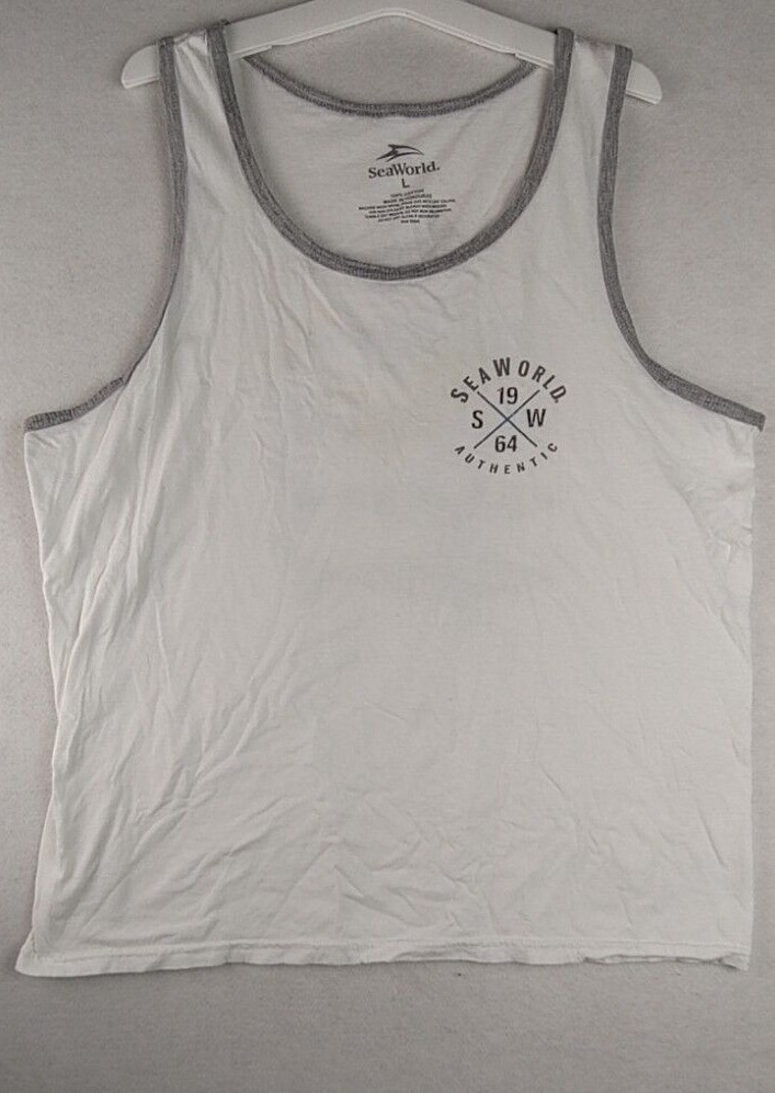 Sea World Graphic Tank Top Shirt Size Large White Adult Sharks gallery