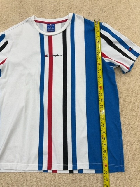 Champion Men's Multicolor Striped Short Sleeve T-Shirt L Logo Crewneck gallery
