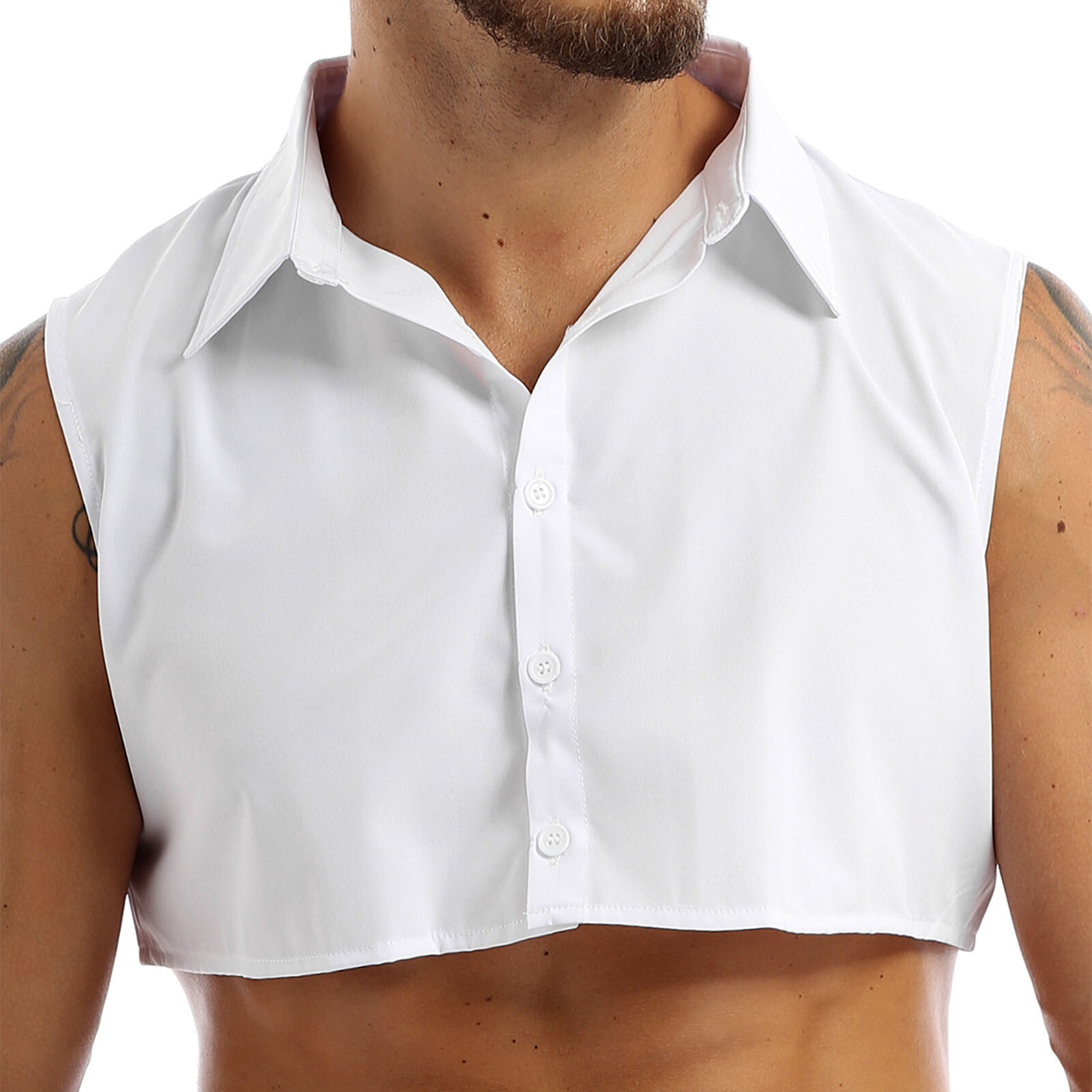 Men Shirt Necklace Collar High Neck Crop Top Solid Color Collared Fashion Pure gallery