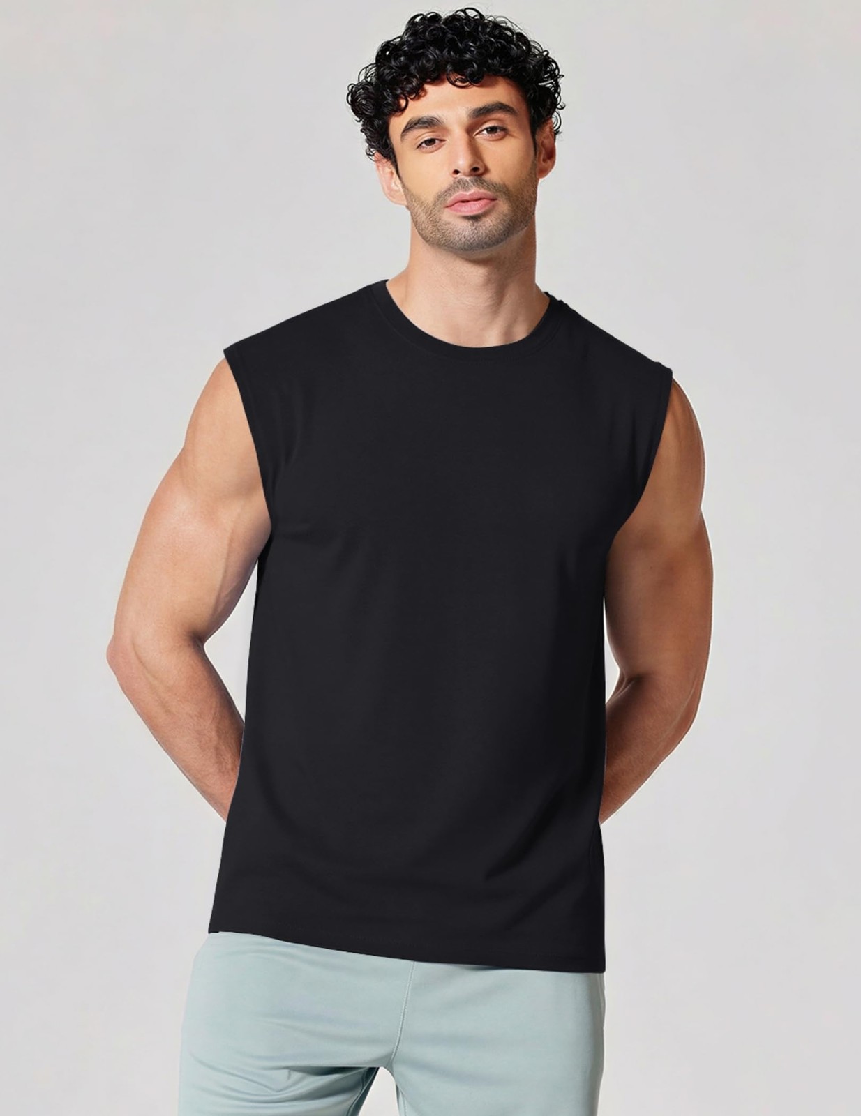 Mens Workout Tank Tops Cotton Sleeveless Tee Shirts Men Muscle Gym Shirts Run... gallery