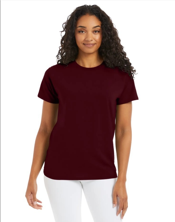 Hanes 5170 5XL EcoSmart Crewneck Short Sleeve Tee Pit to Pit 31" Unisex Maroon gallery