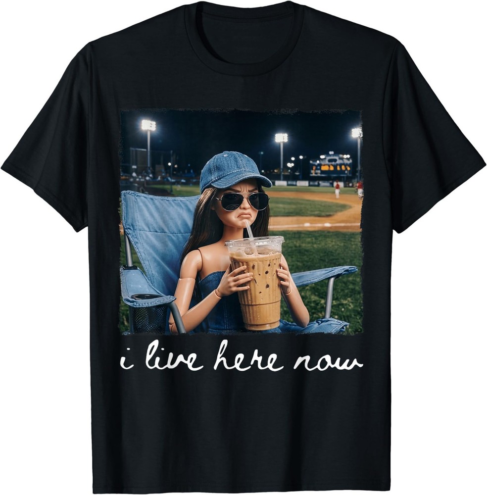 I Live Here Now Funny Ballfield Baseball Girl Softball Meme T-Shirt