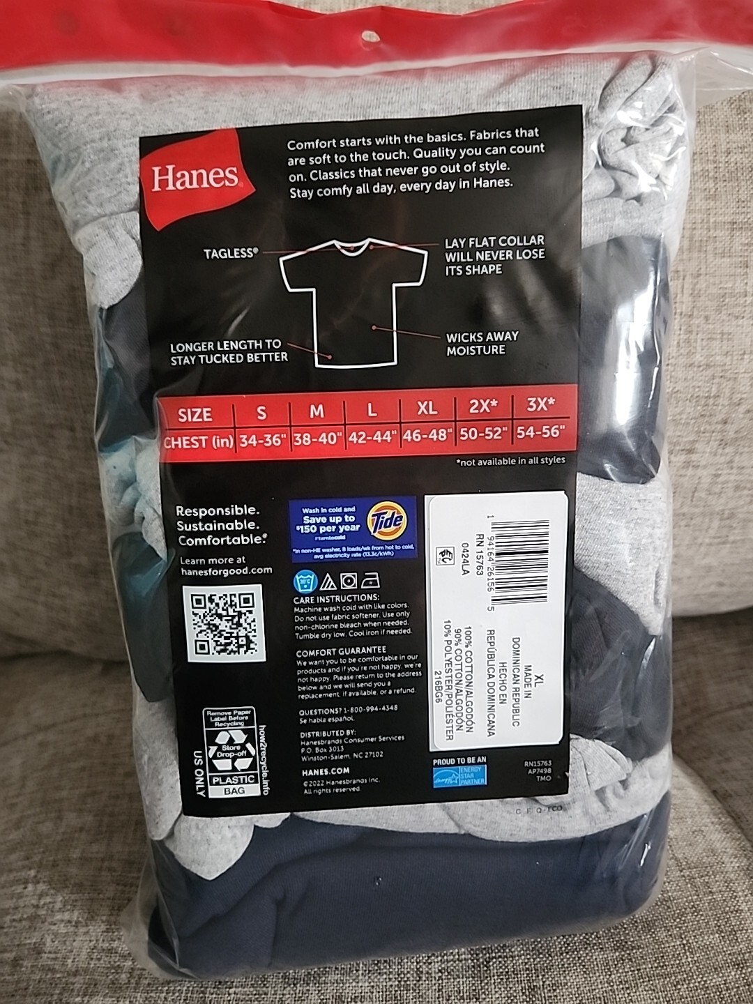 Hanes 6-pack Mens Crew Neck T-Shirt 100% Cotton Crewneck Tees Black/Gray XL gallery