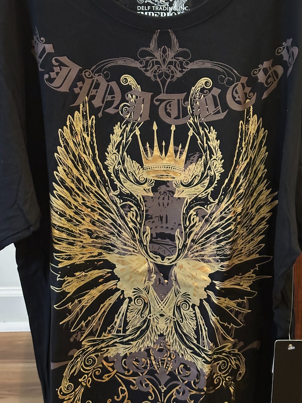 Delf Trading Inc. Imperious Mens Black T-shirt w/ Shiny Gold Design gallery