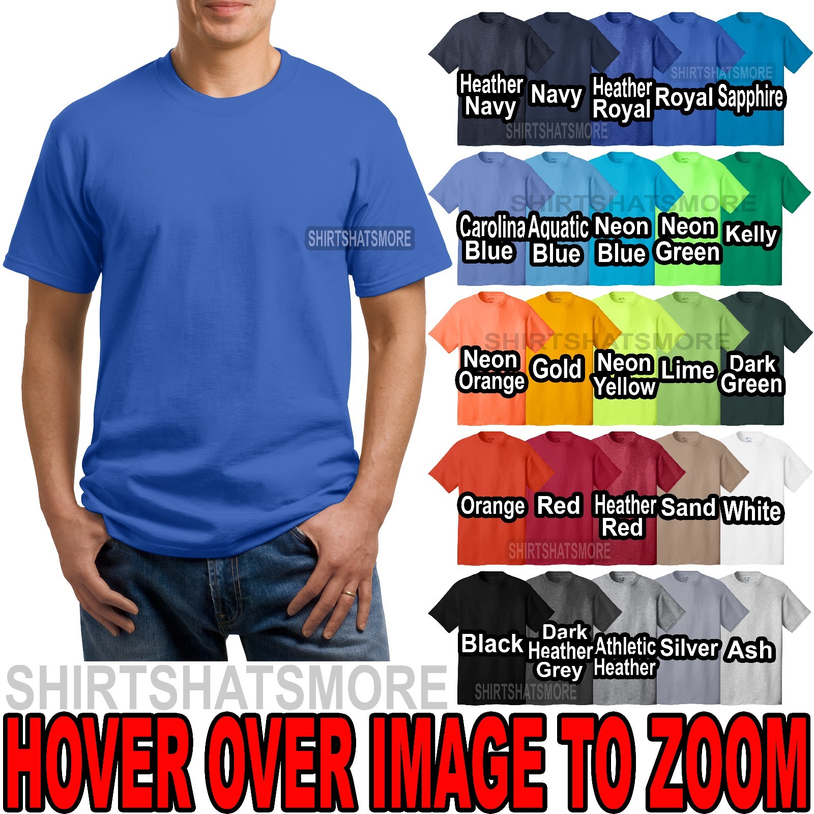 BIG MENS Crewneck T-Shirt Cotton FIRST QUALITY PRESHRUNK Tee 2XL, 3XL, 4XL NEW gallery