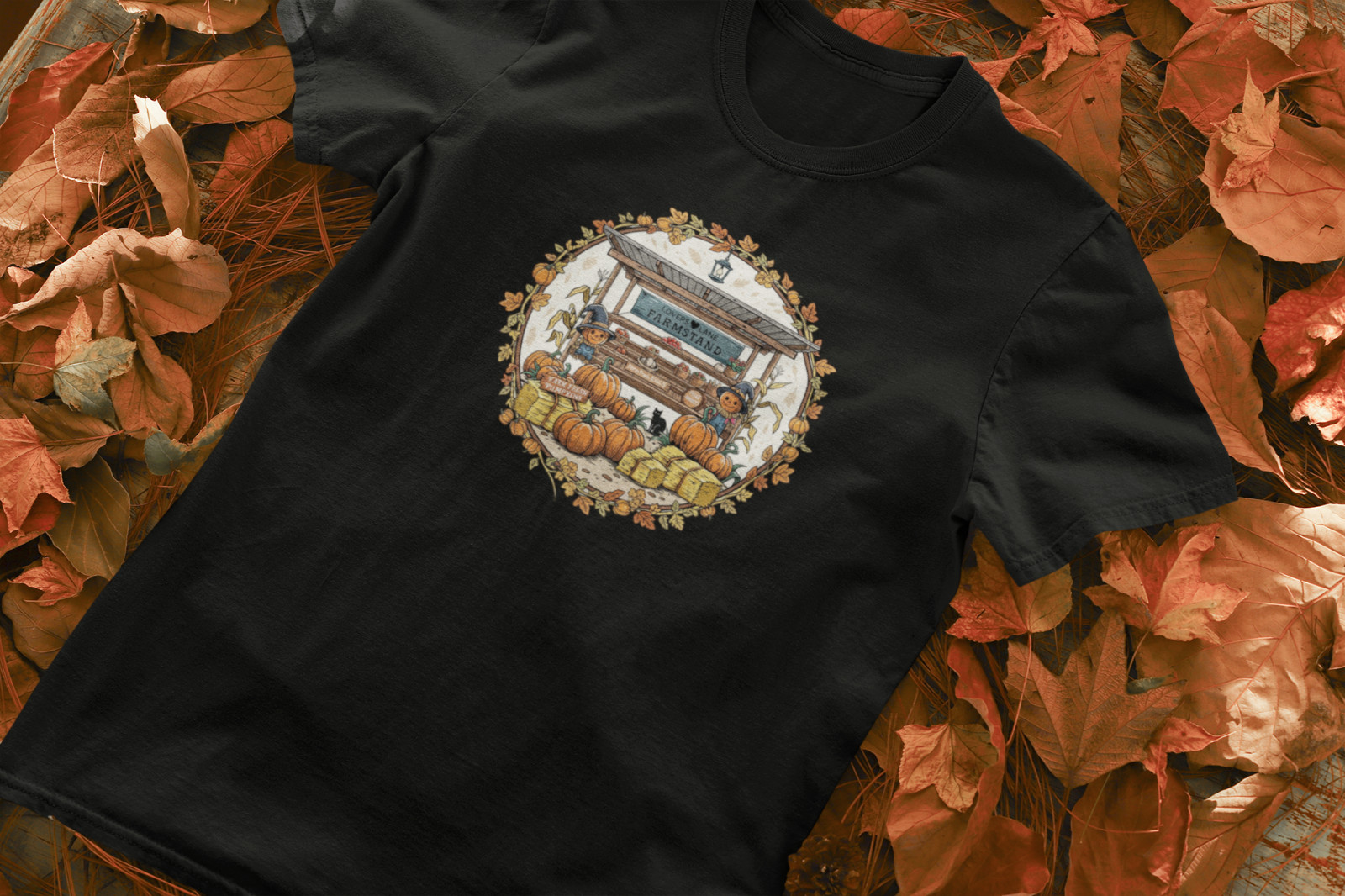 Autumn Farmstand T-Shirt Fall Harvest Pumpkins Hay Retro Country Graphic A105 gallery