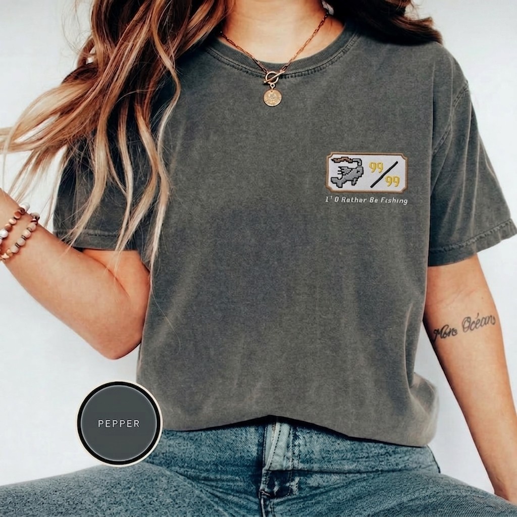 Embroidered OSRS Fishing T-Shirt, RuneScape Gamer Shirt, Old School RPG Gift gallery