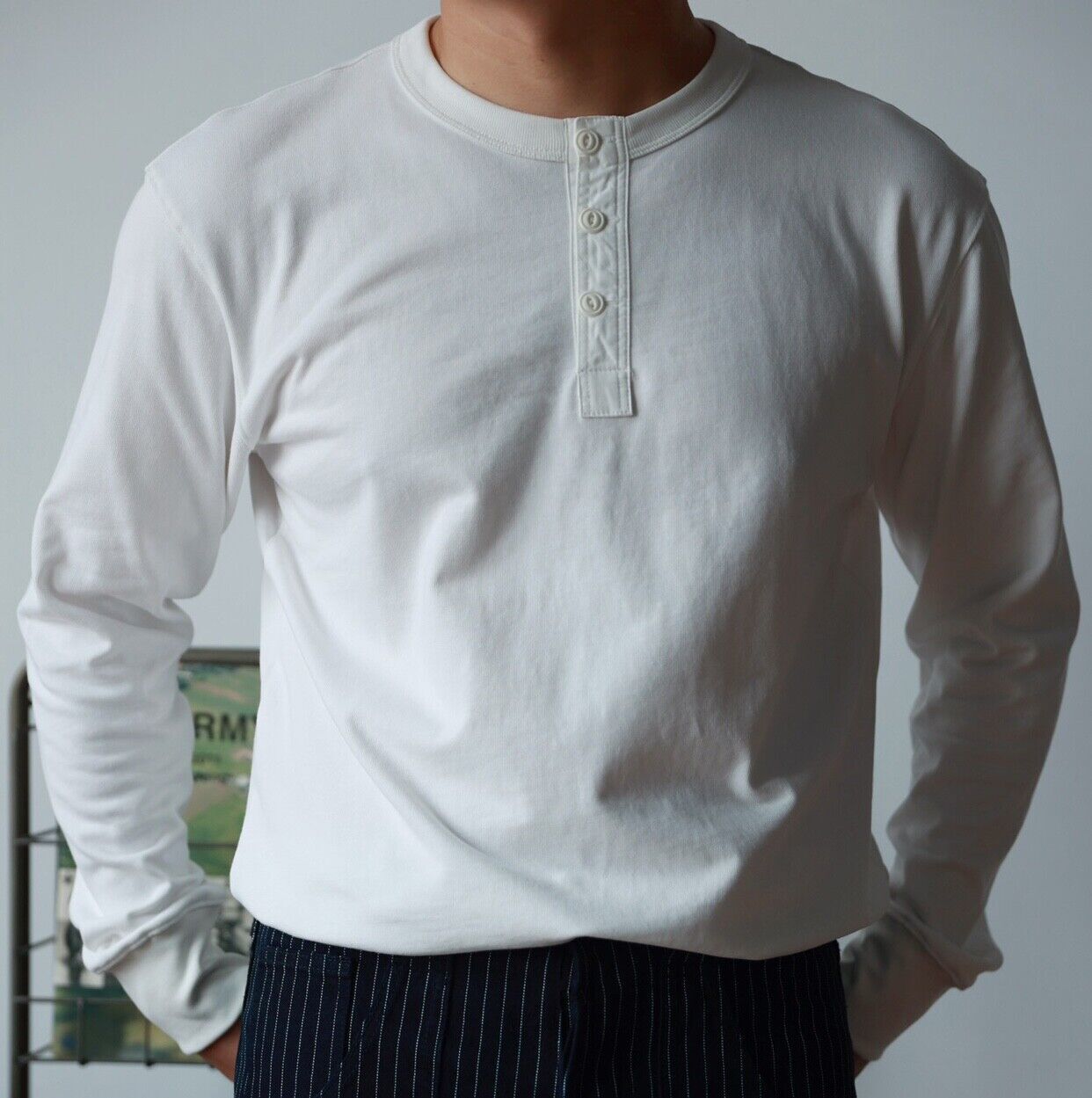 BOB DONG Fall Winter Basic Shirt Cotton Men's Long Sleeve Henley Shirt Slim Top gallery