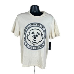 True Religion Buddha Face SS Crew Neck T-Shirt Mens Medium Fog-Beige NWT $59