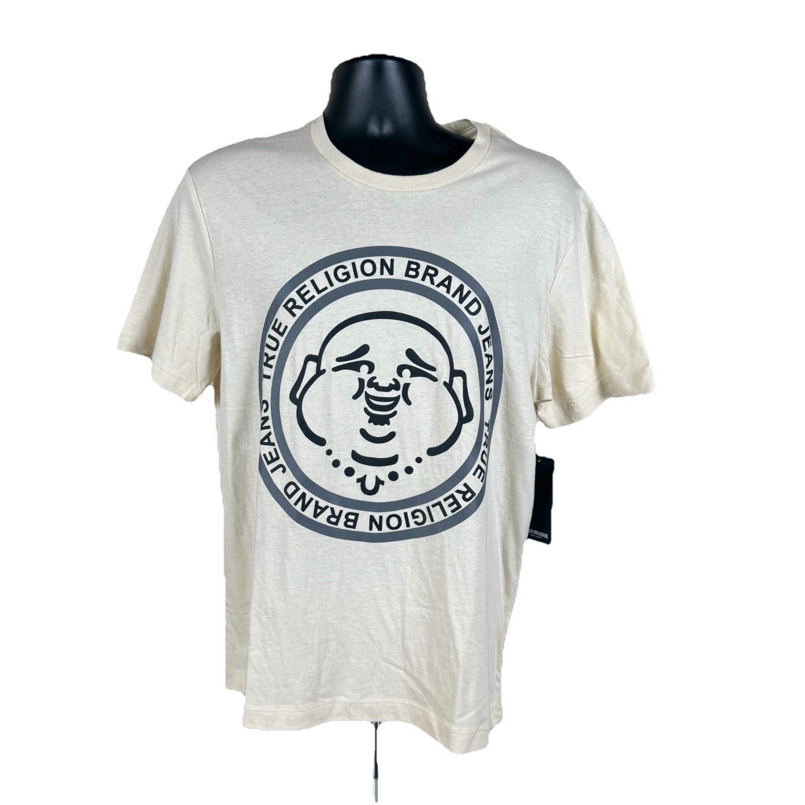 True Religion Buddha Face SS Crew Neck T-Shirt Mens Medium Fog-Beige NWT $59 gallery