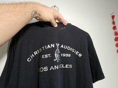 Y2K Christian Audigier Flocked Foiled City Of Angels Script T-shirt Sz XL FLAWS