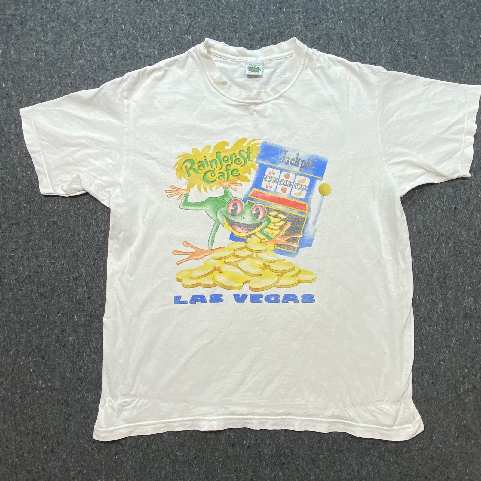 Rainforest Cafe T Shirt L Large Mens White Vintage Las Vegas Jackpot Frog USA gallery