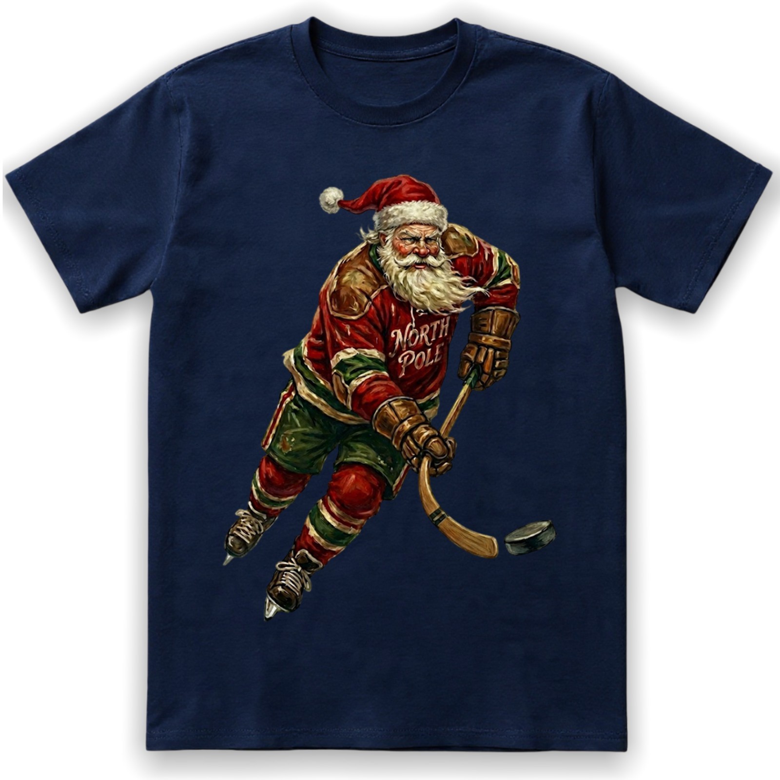 Vintage Santa Hockey T-Shirt North Pole Jersey Christmas Holiday Sports Sweater gallery