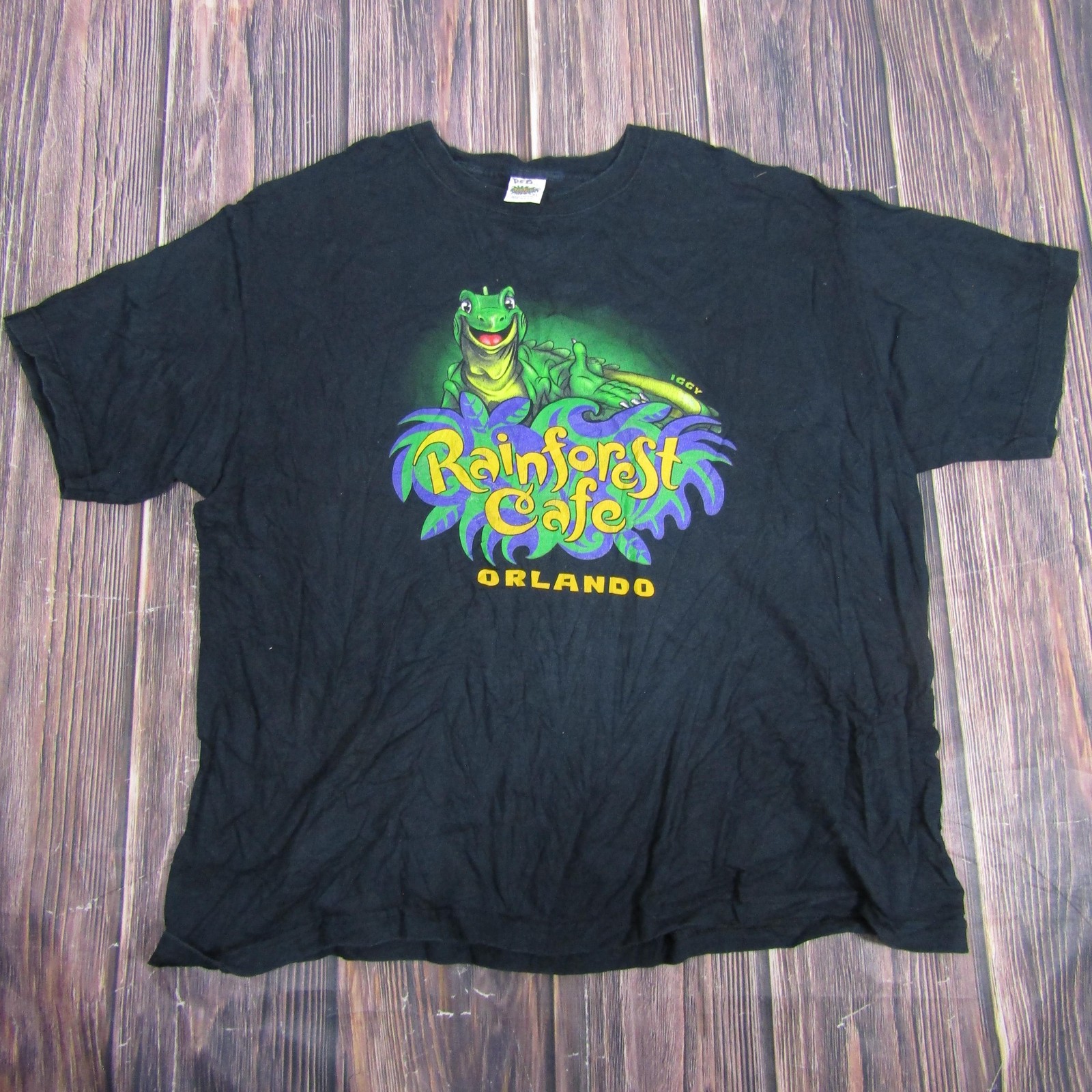 Vintage Rainforest Cafe Orlando Shirt Mens XL Black Iggy Frog Made USA 90s