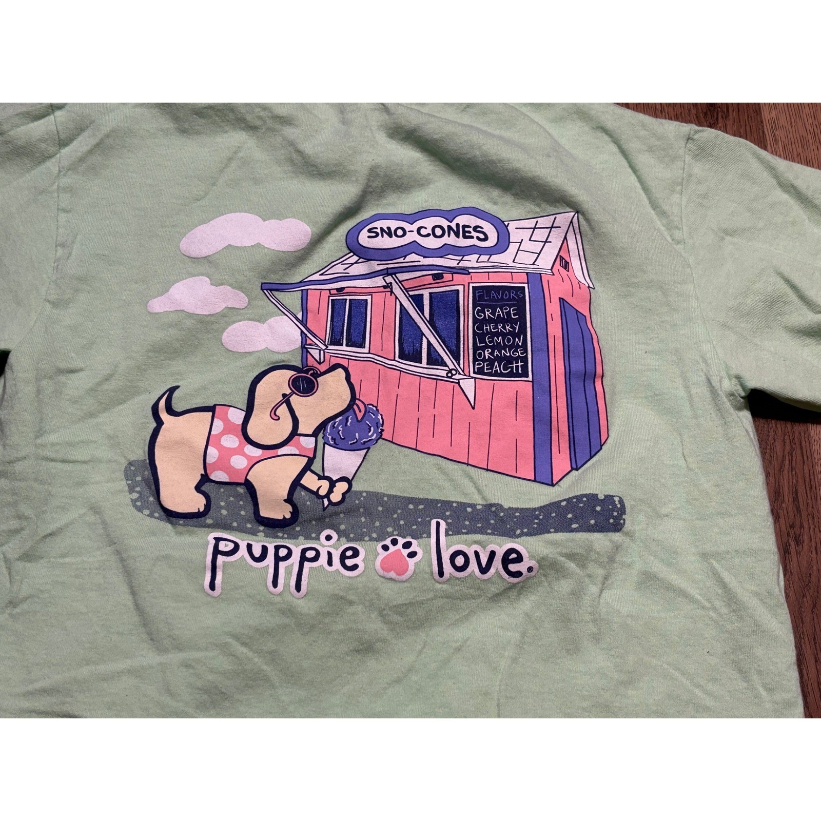 Puppie Love T-Shirt Unisex Small Mint Green Adult Sno-Cone Graphic Cotton Good gallery