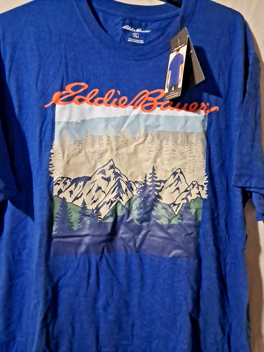 Eddie Bauer T Shirt Men' XL Blue Mountain Logo Graphic Tee Hiker Outdoors Preppy gallery