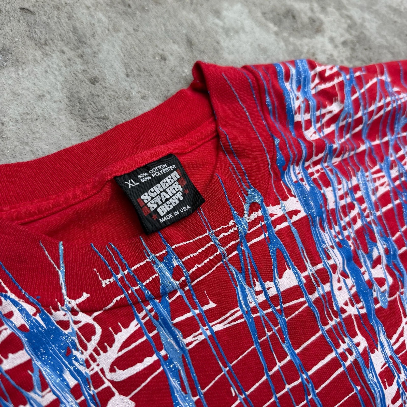 Vintage 90s Single Stitch Screen Stars Best Red Puff Paint Splatter T-Shirt XL gallery