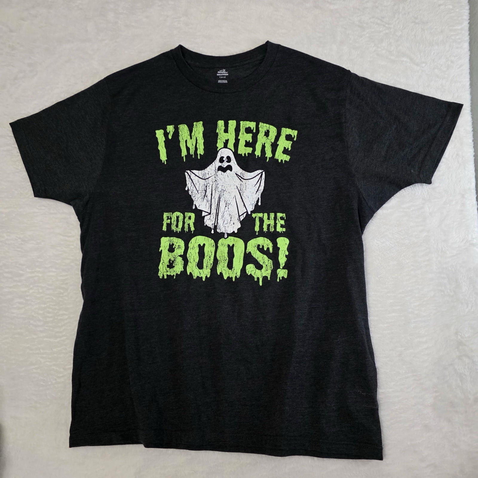 Celebrate Halloween 'I'm Here for the Boos!' Ghost Dark Grey Tee, Large gallery