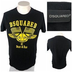 Dsquared2 Mens Small Shirt Tee Black Cotton Blend Stretch Spell Out Flag USA