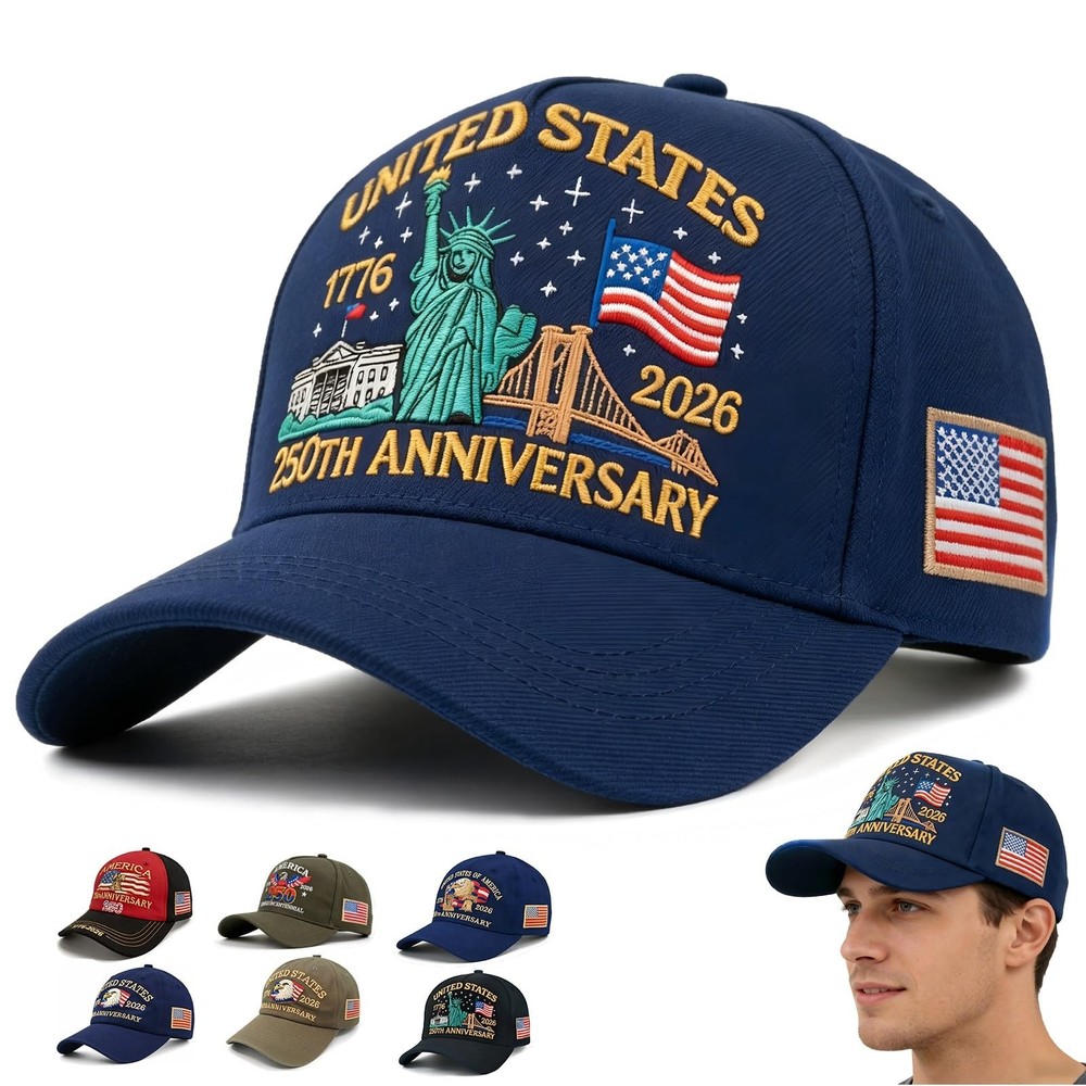 250th Anniversary USA Hat, Adjustable Embroidered Patriotic Retro Washed Base…