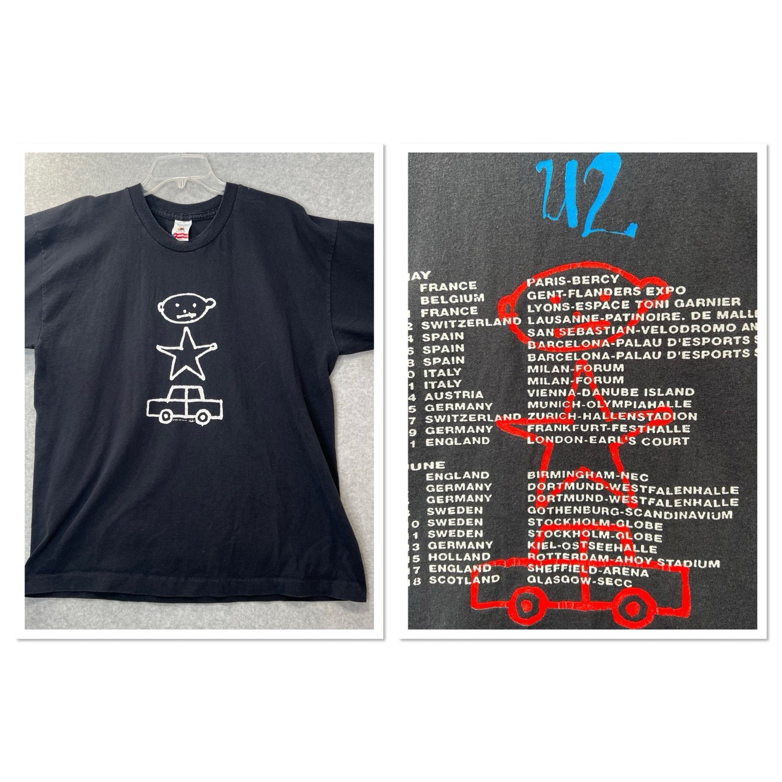 Vintage 1991 U2 Zoo TV Tour XL Large Band T shirt European Dates RARE