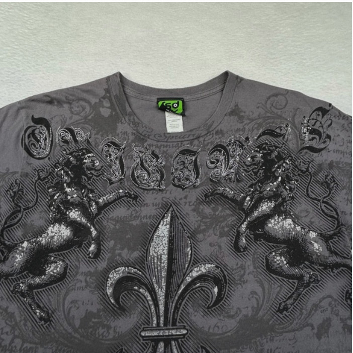 FSD (Four Seasons Design) VINTAGE Y2K Fleur di lis Lion T-shirt Gray Medium gallery
