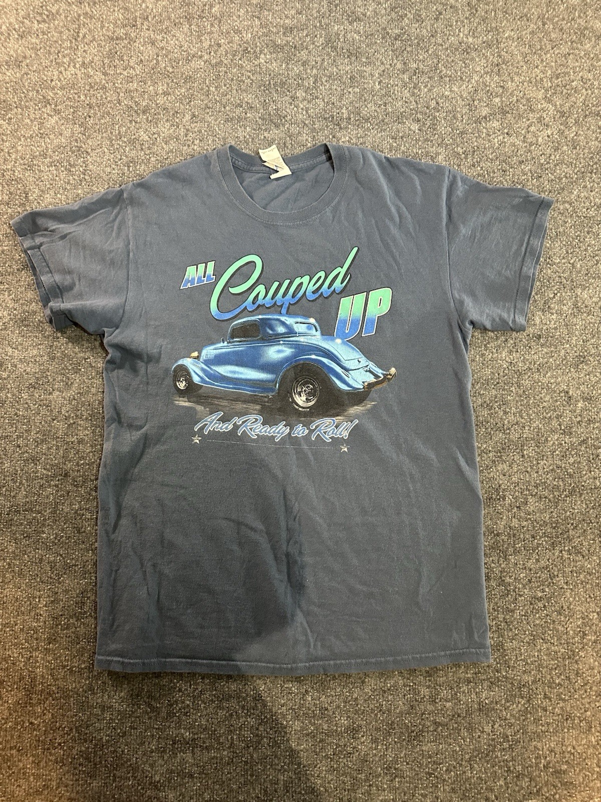 Gildan Heavy Cotton Men’s Gray Tagless Crew Neck Car Graphic T-Shirt Size M