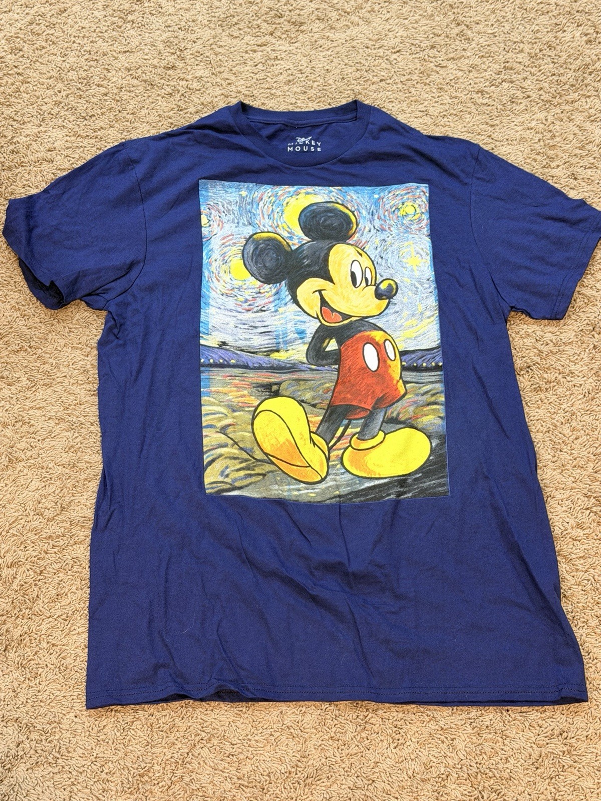 Disney Mickey Mouse Pop Art T-Shirt Vangogh Medium Graphic Blue