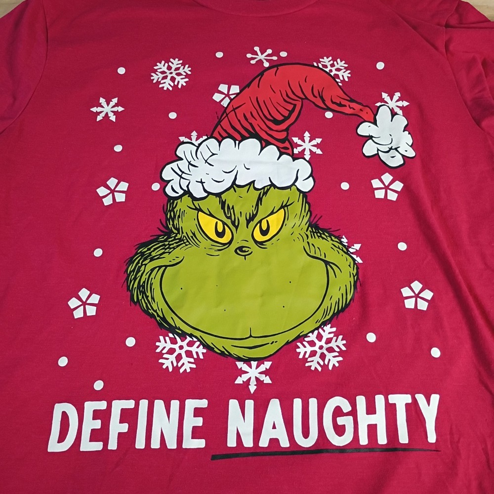 Dr Seuss The Grinch Define Naughty Christmas Holiday T-Shirt Mens Size XL Red
