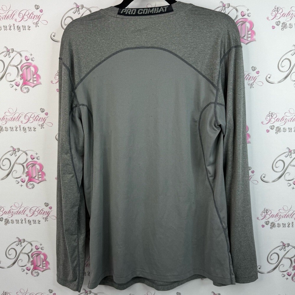 Nike long sleeve shirt dri fit grey silver Pro Combat Men's Long Sleeve Gray Tee gallery