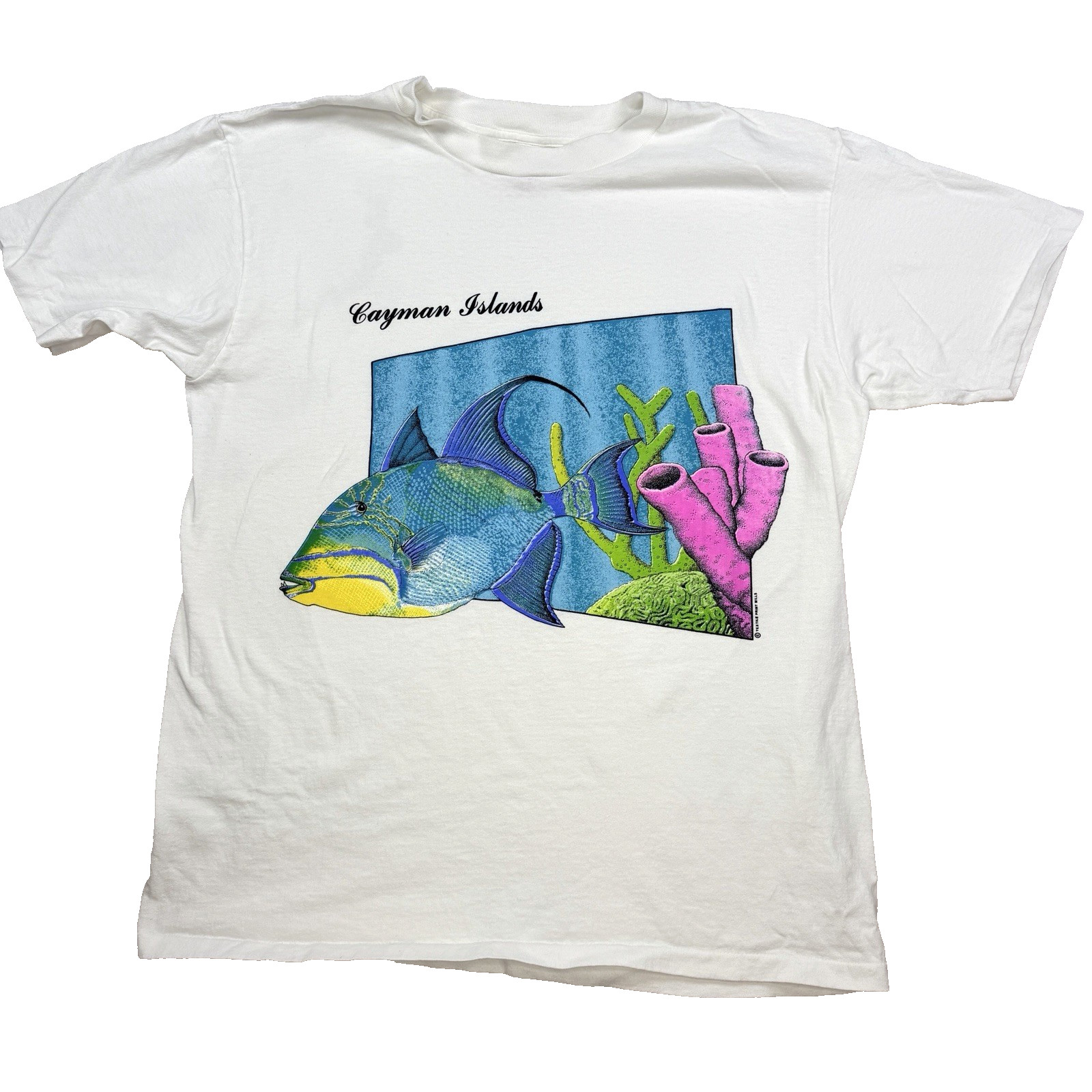 Vtg Mens Cayman Islands Graphic T Shirt Fish Tropical Textile Prints XL Made USA gallery