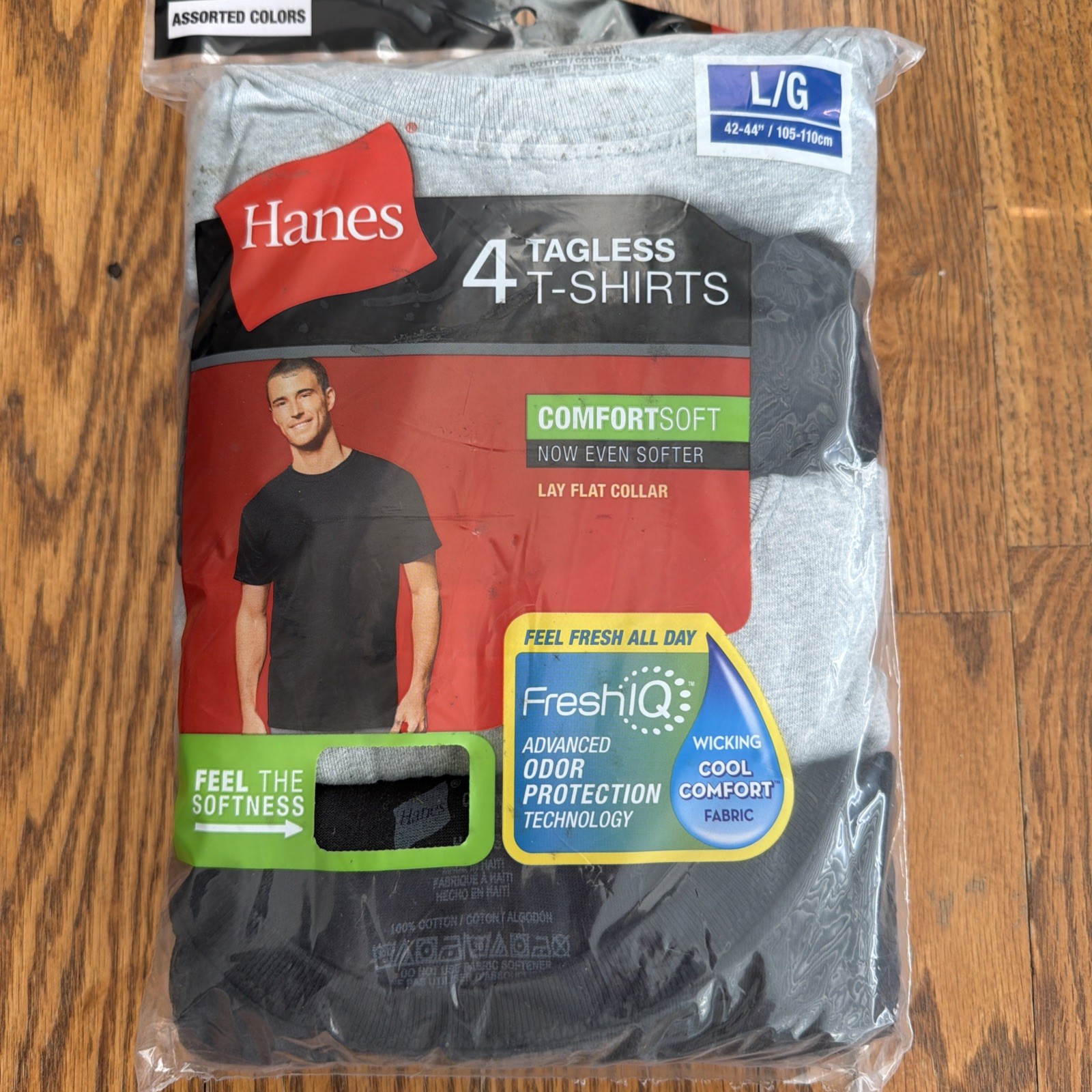 4 Pack Hanes Tagless 100% Cotton Wicking Cool Comfort Fabric T-Shirt - Large gallery