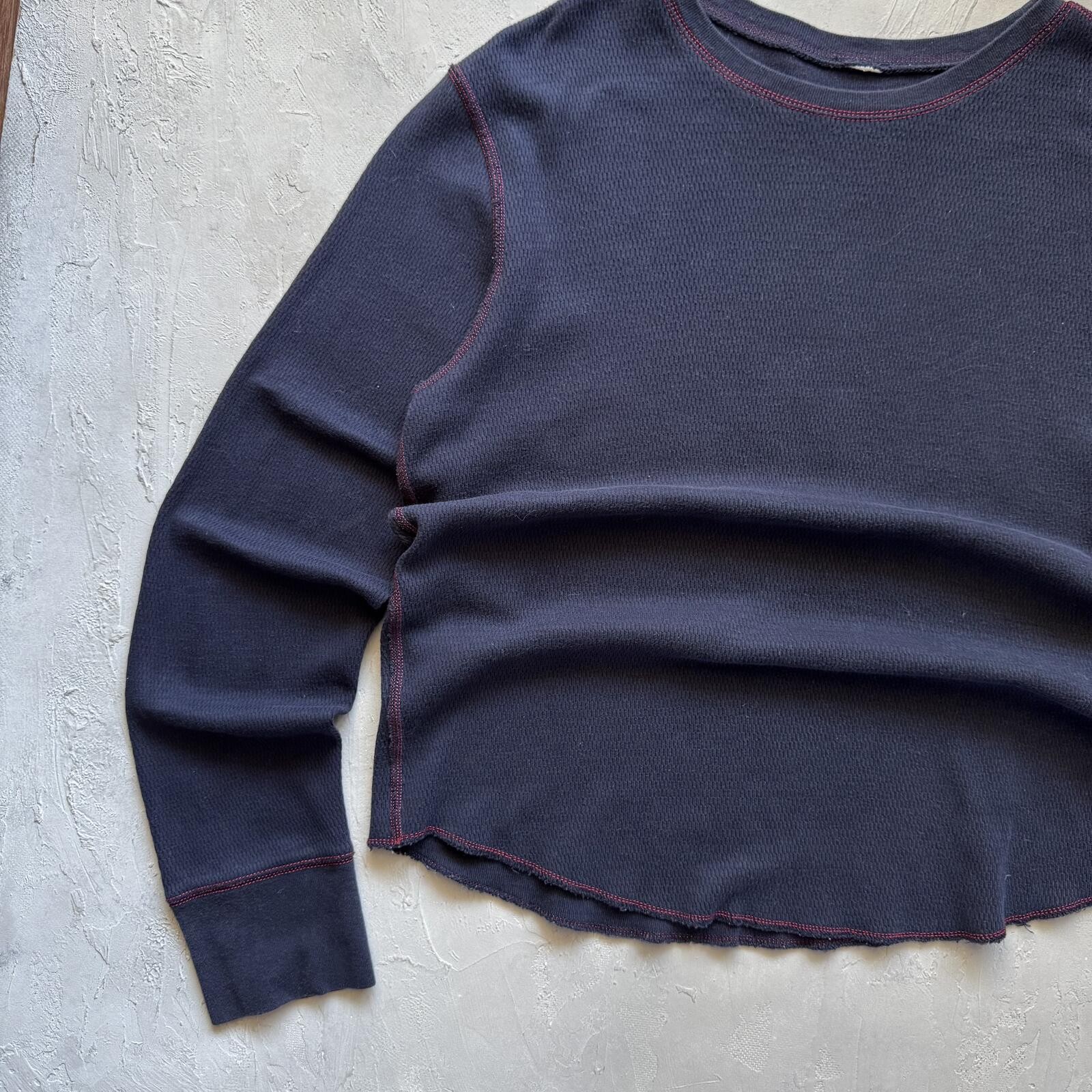 Vintage Y2K Boxy Cropped Black Red Long Sleeve Thermal Shirt gallery