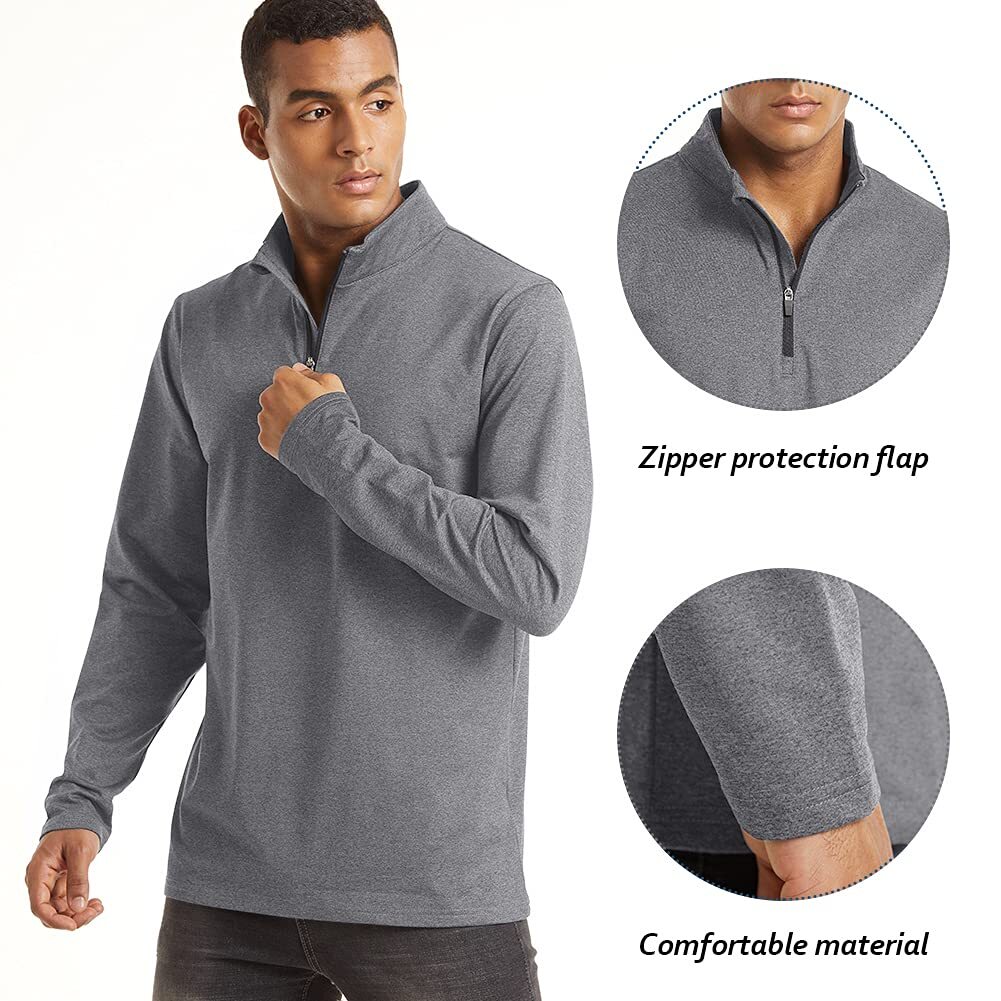 Mens Athletic Shirts Long Sleeve 1/4 Zip Lightweight Fleece Golf Active Pullover gallery