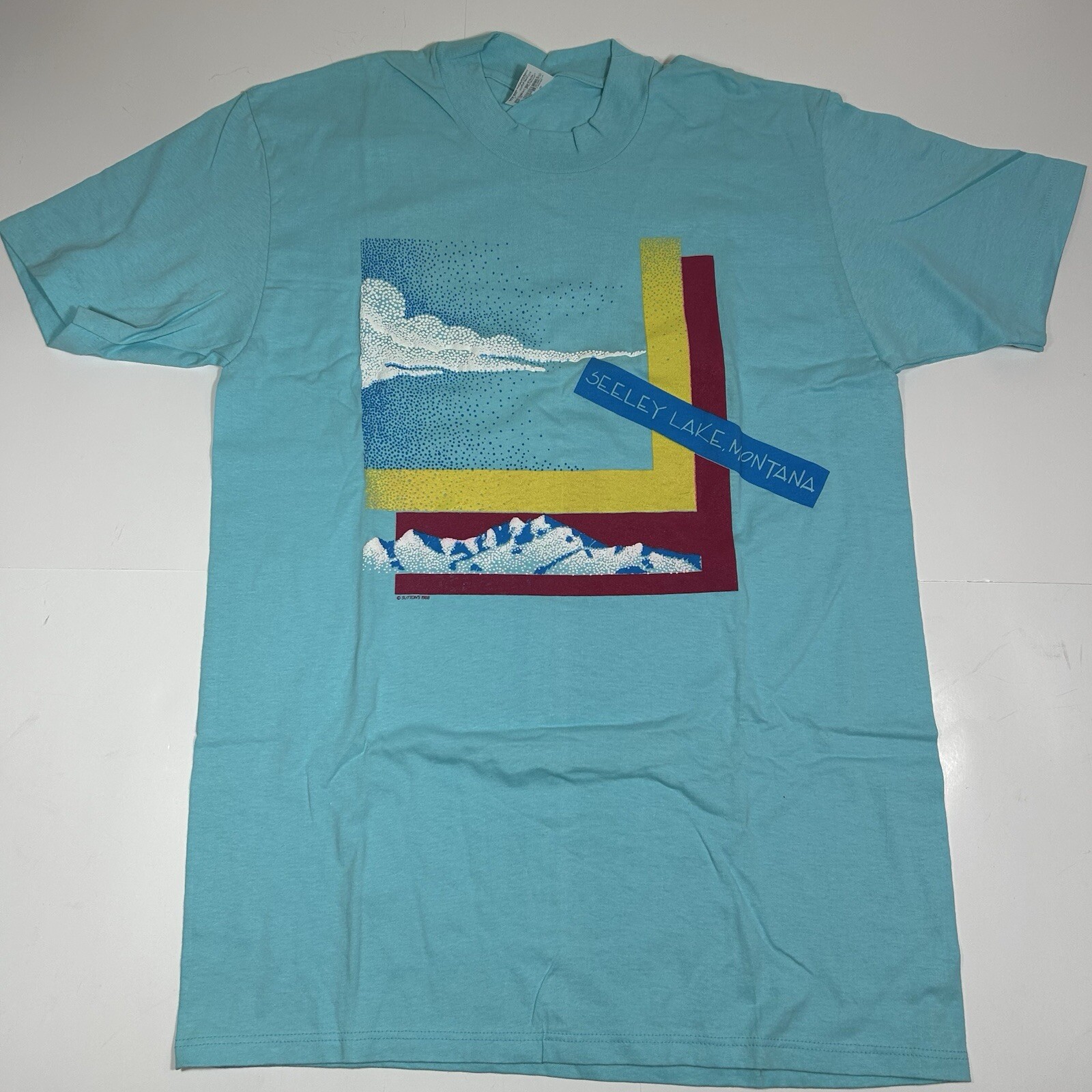 VTG New Stedman Hi Cru T-shirt Men Seeley Lake Montana Puff Paint Sz L USA 80s gallery