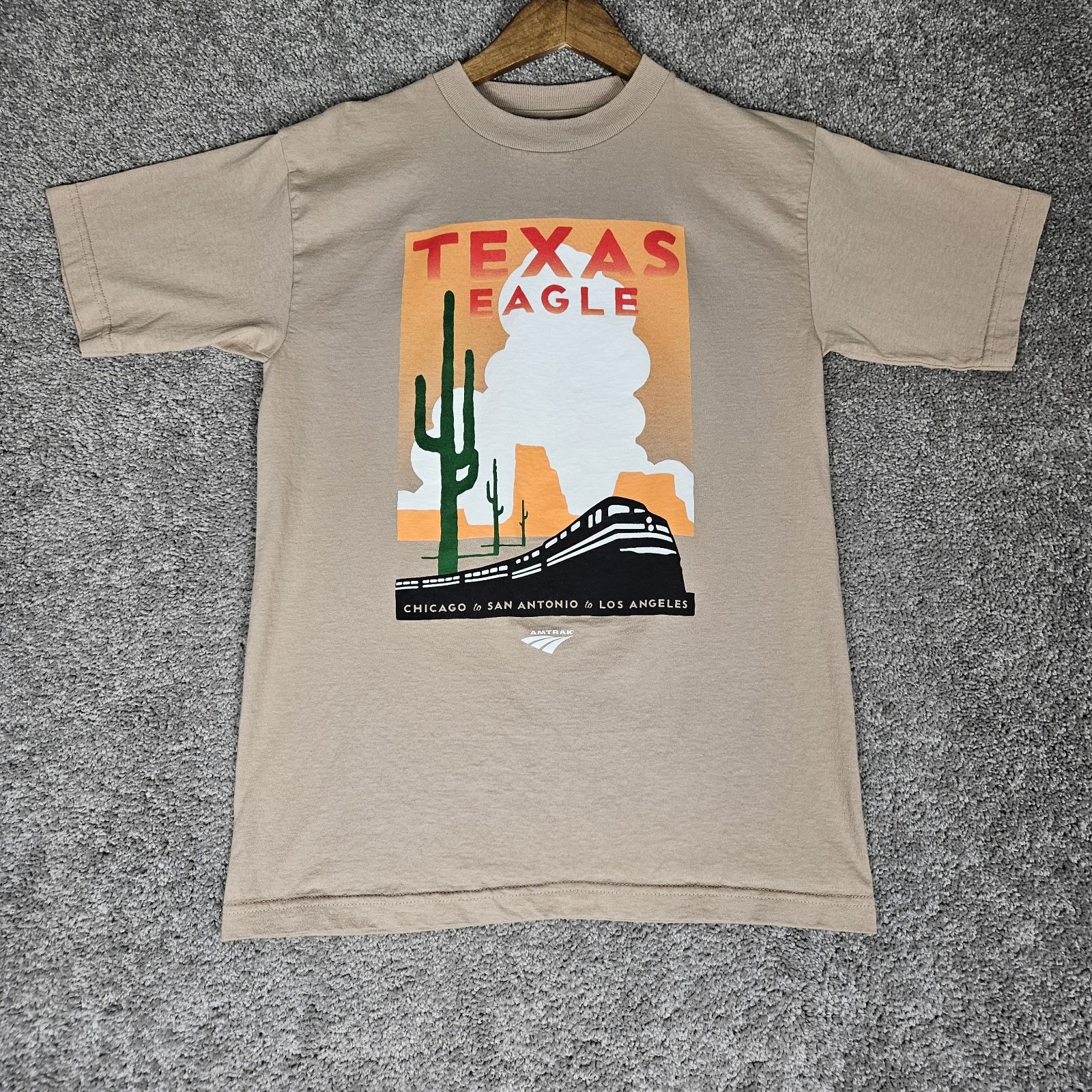Vtg Amtrak Shirt Adult Medium Brown T-Shirt Texas Eagle Train Travel San Antonio gallery