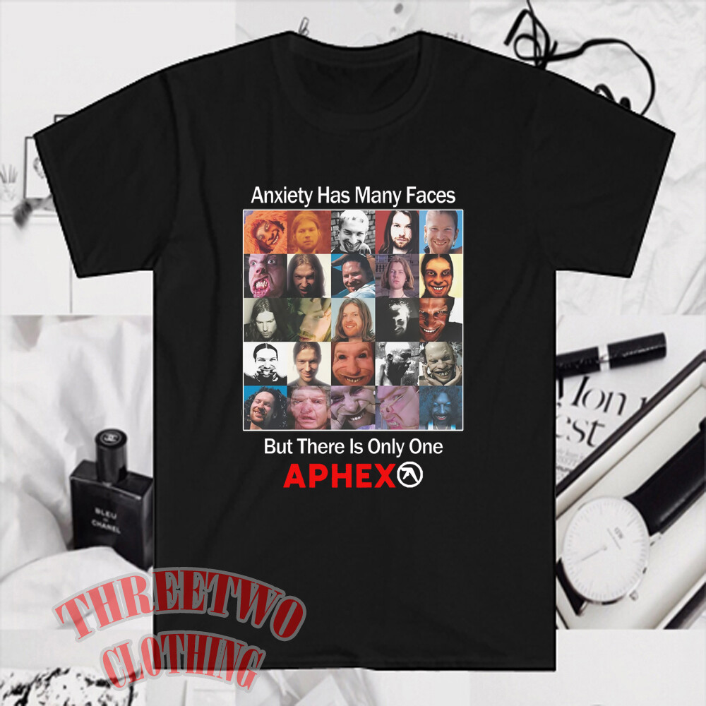 Aphex Twin Anxiety Has Many Face Men’s Black T-Shirt Size S to 5XL