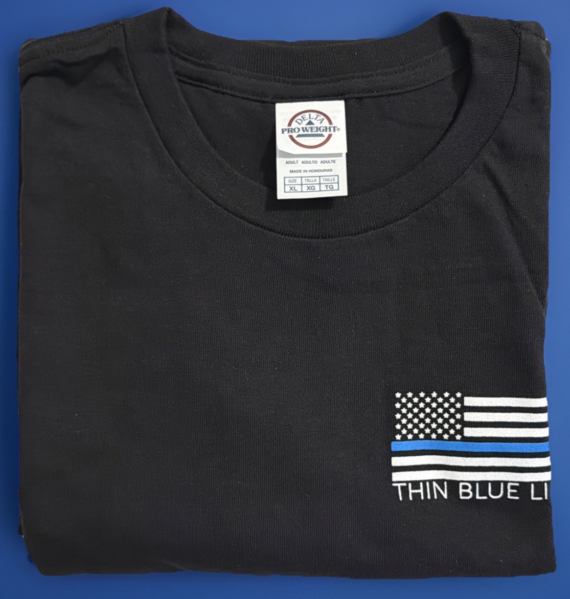 Delta Pro Weight Thin Blue Line Back The Blue Black T-Shirt Unisex Size XL New. gallery