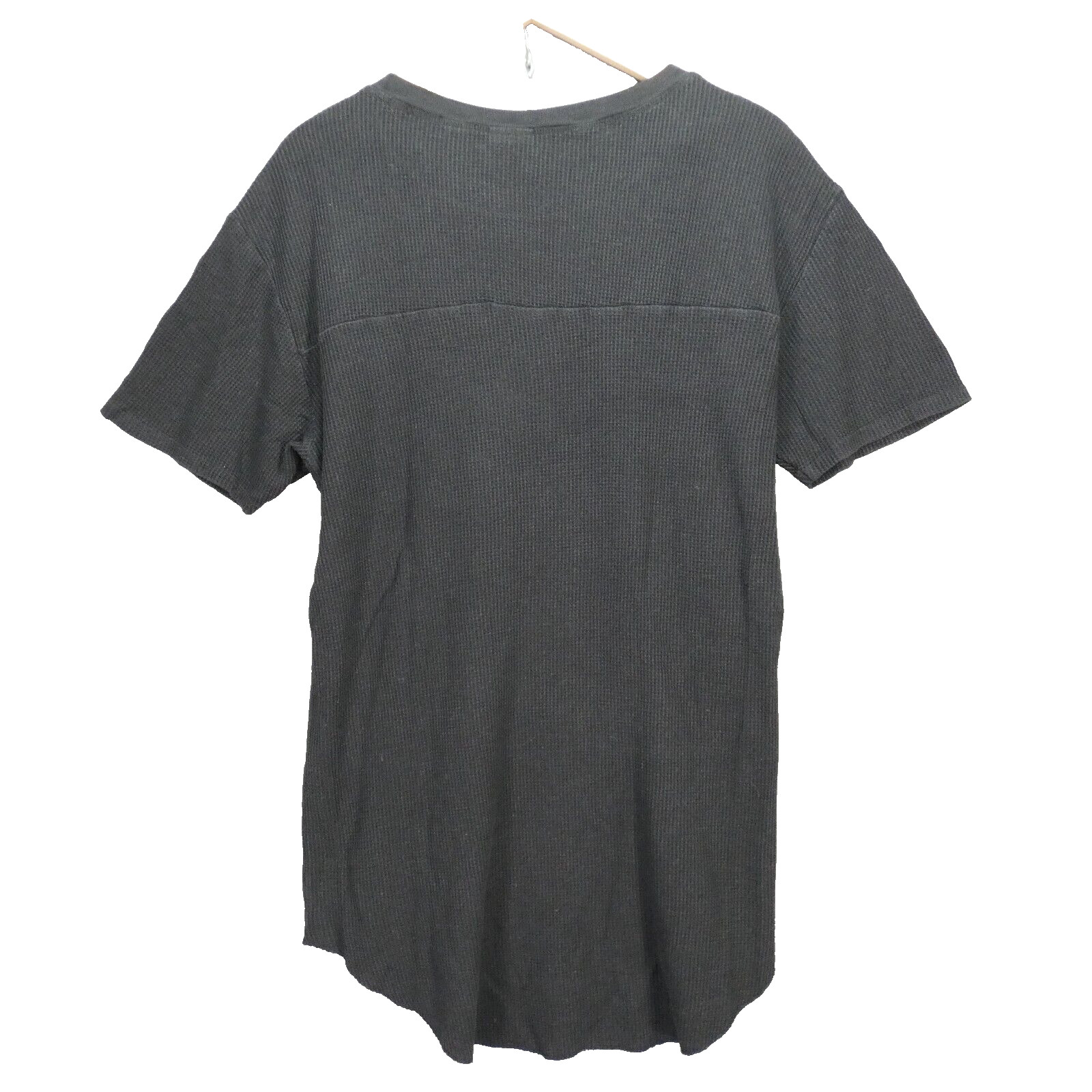 ZARA Mens T Shirt Waffle Knit Black Rounded Hem Hi Low Crew Neck Size M gallery