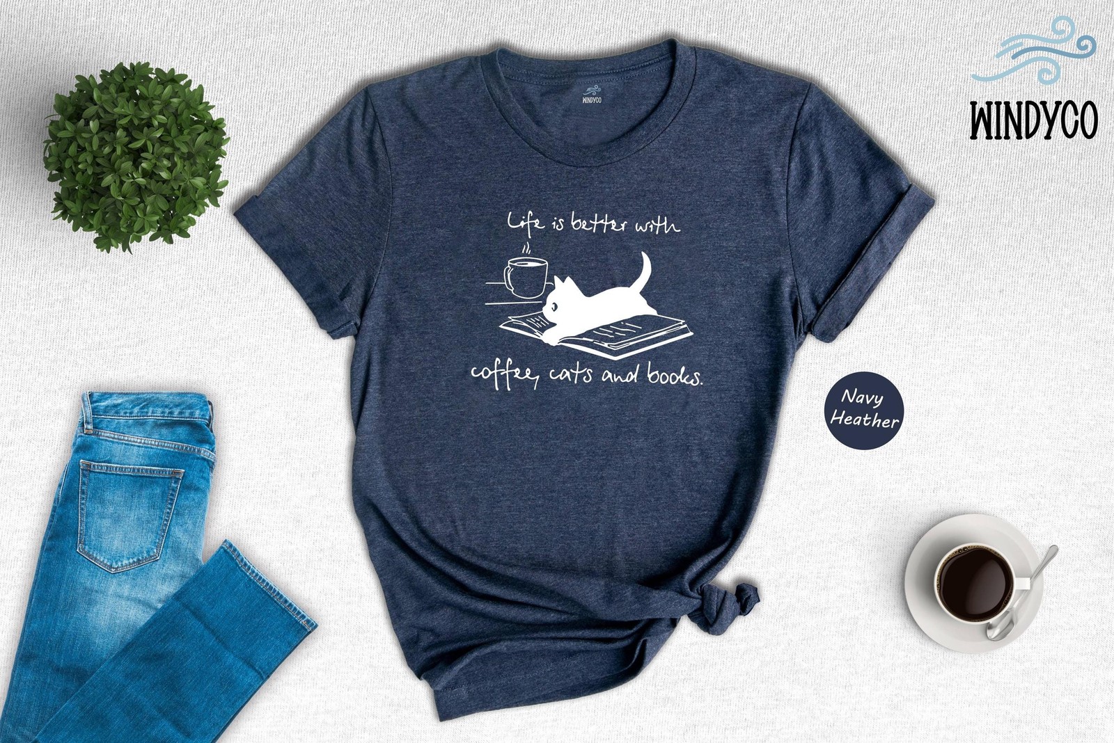 Cat Lover Shirt Funny Cats and Books Design Soft Cotton Tee gallery